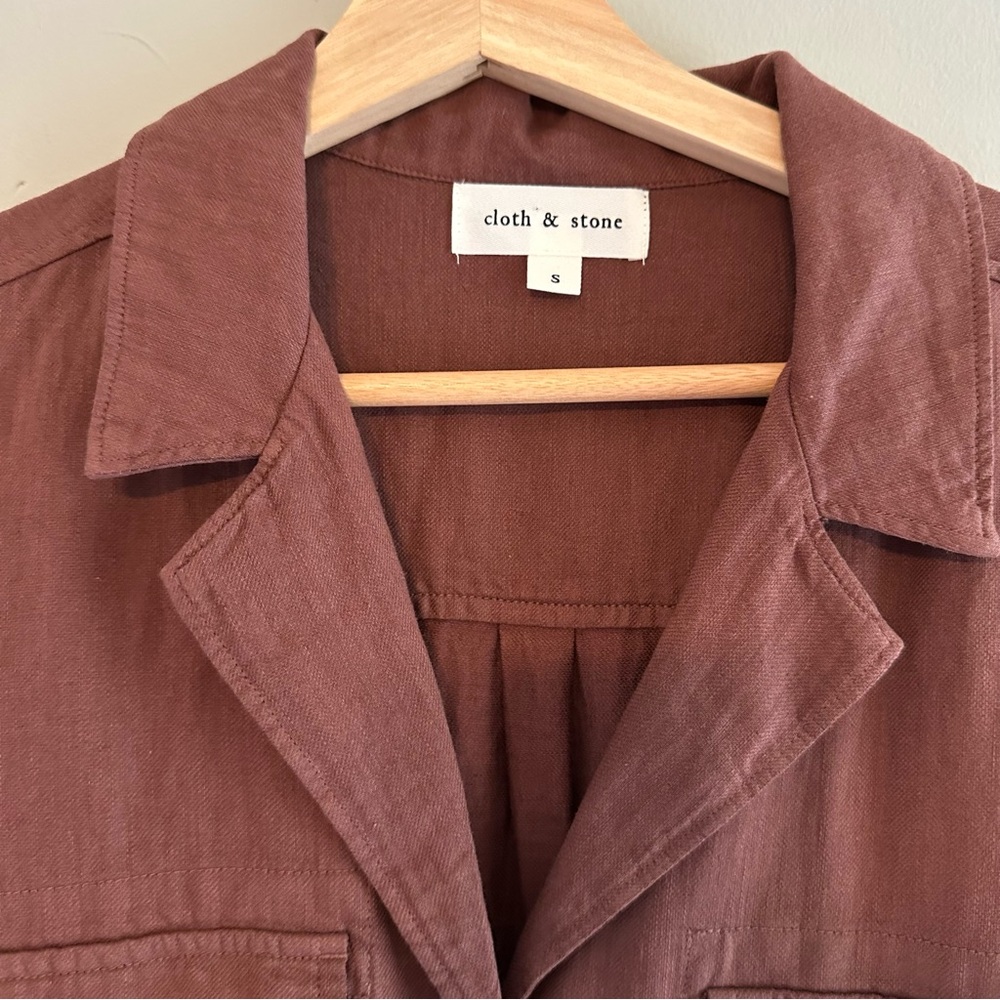 Cloth & Stone Maroon Rust Long Sleeve Linen Colored Dress - Picture 3 of 9